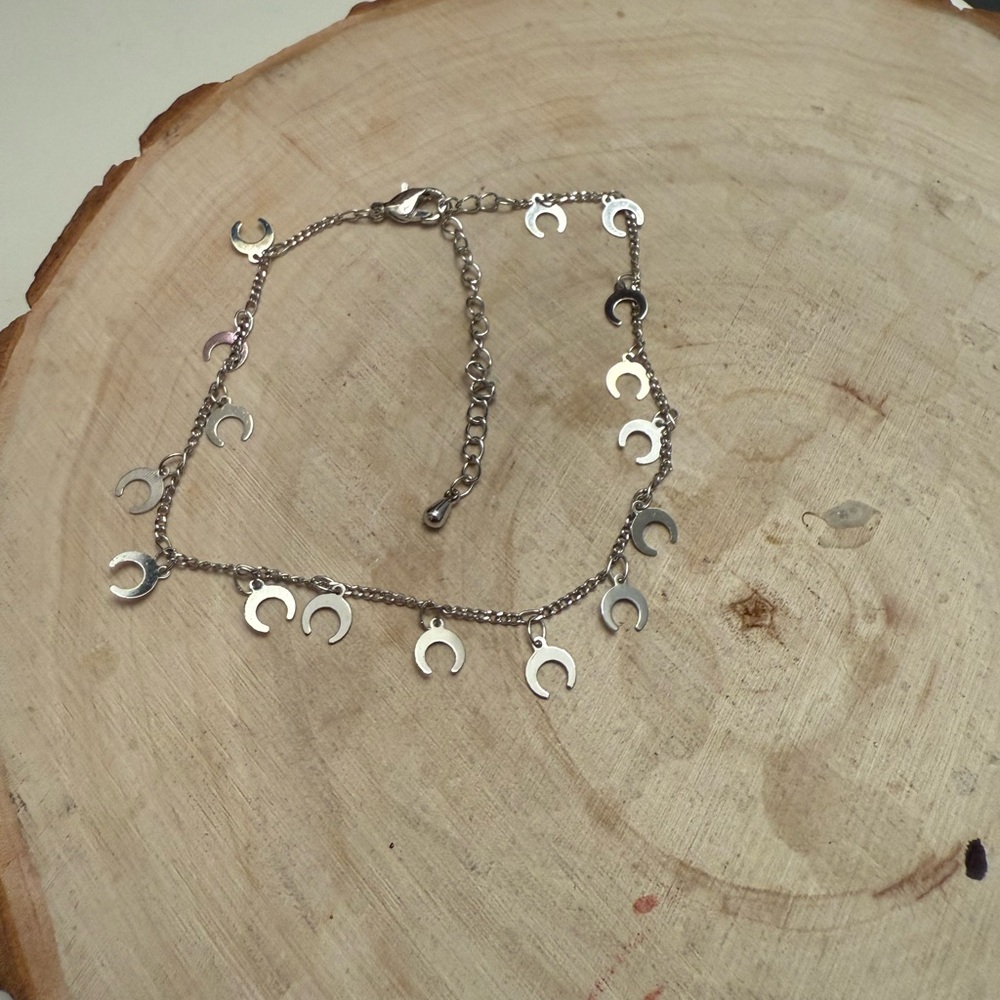 Silver plated Crescent Charm anklet